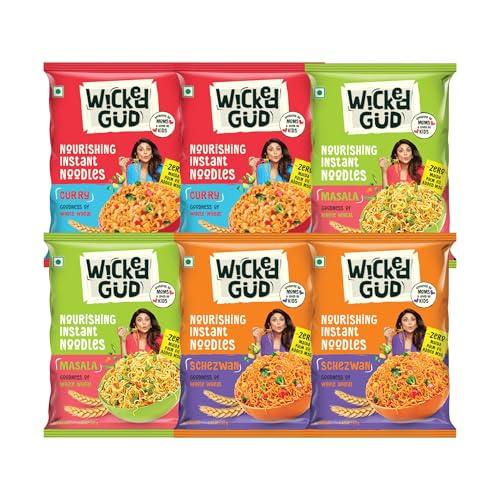 WickedGud Nourishing Instant Noodles Range, Pack of (69 gm x 6) | Whole Wheat | Whole Wheat | No Maida | No Palm Oil | No MSG |Source of Protein | High Fibre | Cholesterol Free - WickedGud Grocery