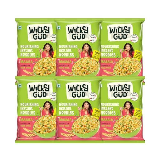 WickedGud Nourishing Masala Instant Noodles, Pack of (69 gm x 6)| Healthy Noodles | Whole Wheat | Whole Wheat | No Maida | No Palm Oil | No Added MSG |Source of Protein | High Fibre | Cholesterol Free - WickedGud Grocery