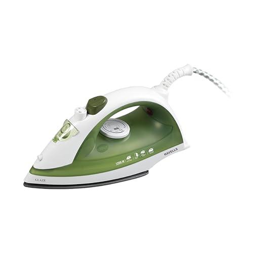 Havells Glaze 1250 Watts Steam Iron with Self Cleaning Function|Vertical & Horizontal Ironing|170 ml Tank for Longer Ironing|High Steaming Rate upto 12 gm/min|2Yr Manufacturer Warranty(Military Green) - Havells Kitchen