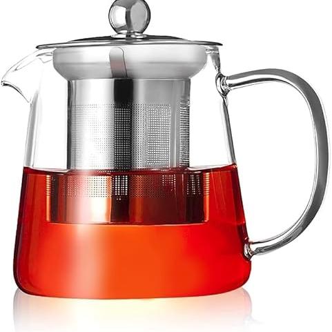 Borosilicate Glass stovetop Kettle with Stainless Steel Infuser teapot to Infuse Tea Coffee Black Tea harbal kadha Tea Pot for Making Green Tea (400 ML Green Tea Kettle) - Jenibri Kitchen