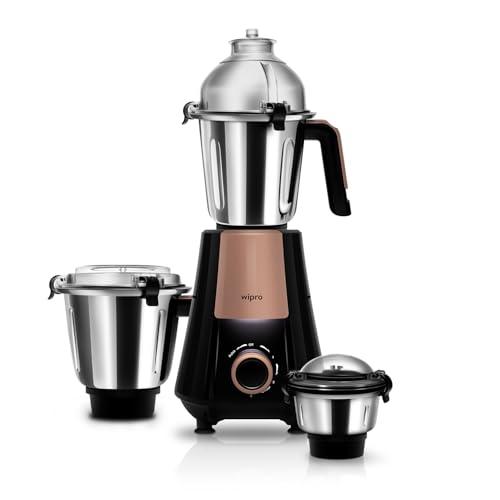 Wipro Elato Divine FMG 214 800 Watt Mixer Grinder with 3 Jars, Heavy Duty 100% Copper Ball Bearing Motor with 5 Year Warranty,Superfast Grinding, Clip Lids - Hands Free use,3 Jars Mixer Grinder, Black - wipro Kitchen