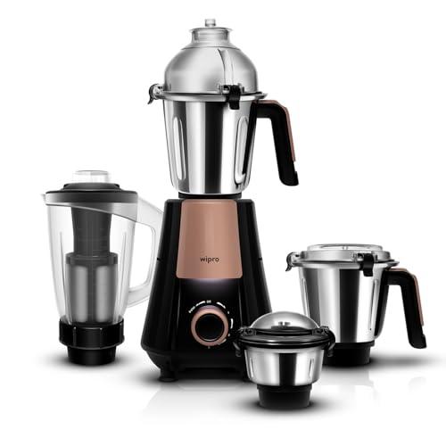 Wipro Elato Divine FMG 215 800 Watt Mixer Grinder with 4 Jars,Heavy Duty 100% Copper Ball Bearing Motor with 5 Year Warranty,Superfast Grinding,Clip Lids - Hands Free use, 4 Jars Mixer Grinder,Black - wipro Kitchen