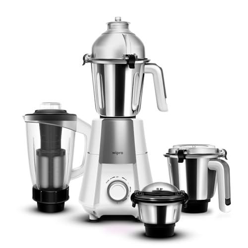 Wipro Elato Divine FMG 213 800 Watt Mixer Grinder with 4 Jars,Heavy Duty 100% Copper Ball Bearing Motor with 5 Year Warranty,Superfast Grinding,Clip Lids - Hands Free use, 4 Jars Mixer Grinder, White - wipro Kitchen