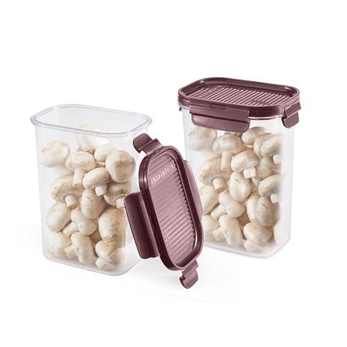 CELLO Modulock Rectangular Kitchen Storage Containers Set of 2, (2 x 1200 ml), Burgundy | Food Grade, BPA Free, Air Tight Clip, Stackable |Multipurpose Plastic Storage Container Sets For Home Kitchen - CELLO Kitchen