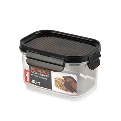CELLO Modulock Rectangular Kitchen Storage Containers Set of 3, (3 x 450 ml), Amber | Food Grade, BPA Free, Air Tight Clip, Stackable |Multipurpose Plastic Storage Container Sets For Home Kitchen