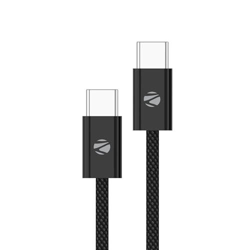 Zebronics TT60+ Type C – Type C Braided Cable, 60 Watts, Rapid Charging, Charge & Sync, 1 Meter, Compatible with iPhone 15 | Samsung | OnePlus | Xiaomi | Realme | Oppo Black