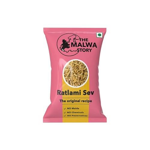 Original Ratlami Sev by The Malwa Story 200gm | Cooked and packed in Ujjain, Madhya Pradesh | Authentic recipe and taste | No maida | Spicy and crunchy | Perfect for poha | Evening snack - The Malwa Story Grocery