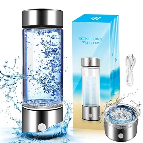 Hydrogen Water Bottle with Advanced Electrolysis Technology, High Borosilicate Glass, Leak-Proof Design, 420ml Capacity, Enhances Skin Health, Sleep Quality, Metabolism, and Vitality (MEDIUM)