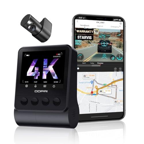 DDPAI 4K Dash Cam for Car Front and Rear, STARVIS IMX415 Sensor, ADAS, Built-in GPS Route Recorder, Night Vision, Dual Channel 8MP UHD Dash Camera + 3MP FHD, 2.3" LCD, App, Wi-Fi - ddpai Camera