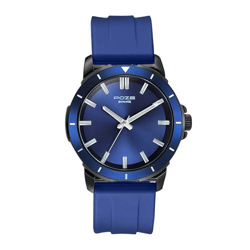 Sonata Poze Drop 6 Quartz Blue Round Dial Men's Watch | Silicone Strap Material | Watches for Man | Watches for Men Analog - SP70075KP01 - Sonata Watch