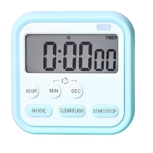 VernoCraft Digital Alarm Clock Large LCD Display Table Desk Study Timer Loud Countdown Stopwatch for Students Cooking Office Bedroom Automatic Light Sensor Magnetic Stand Time Date Blue Pack of 1 - VernoCraft Home