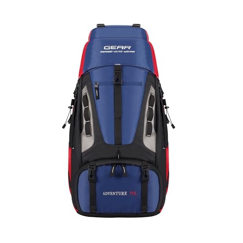 Gear Adventure 75L Extra Large Water Resistant Rucksack/Travel bag/For Men & Women(Navy - Red)
