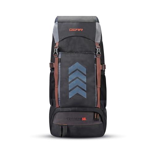 Gear Triumph 50L Extra Large Water Resistant Rucksack/Travel bag/For Men & Women(Grey – Black)