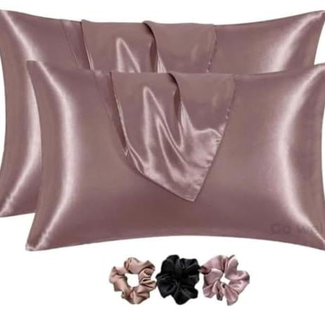 RORIAN Solid Satin Silk Pillow Covers Pack of 2 for Hair and Skin-with Satin Scrunchies |Satin Pillow Cover for Hair B and Skin|scrunchies for Women 3-Piece|Silk Pillow case (L)