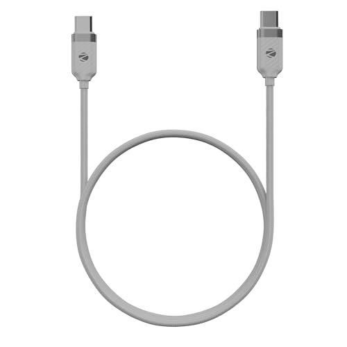 Zebronics Type C – Type C Braided Cable, 60 Watts, Upto 480Mbps Data Sync, Fast Charging, 1 M, Compatible with iPhone 15 & 16 Series, iPad, MacBook, Samsung, Android (Wattz 60CC5, White)