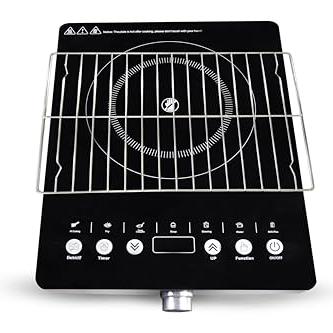 Cadlec HeatMate 2200W Infrared Cooktop Stove with Grill Rack for Barbecue, Crystal Glass Plate, Digital Display, Touch Control, Infrared Hot Plate (Black) - CADLEC Kitchen