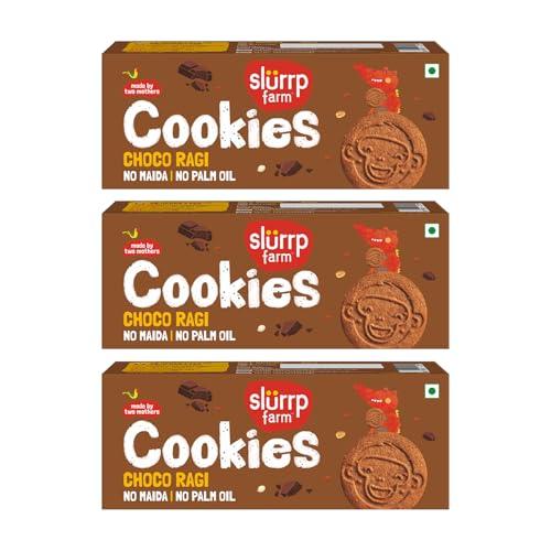 Slurrp Farm No Maida No Refined Sugar Choco Ragi Cookies | Healthy Cookies Made With Multigrain | Perfect for tiffins, travel or snack time | Pack of 3 x 80g - SLURRP FARM Grocery