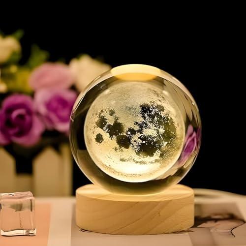 Arano Moon Crystal Ball LED Lamp – 2.4" Glass Sphere with Wooden Stand | Night Light & Home Décor Gift for Men, Women & Teens - Arano Home