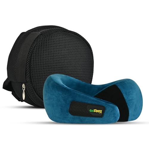 GoZippy Travel Pillow, Travel Neck Pillow, Premium Memory Foam Travel Pillow for Flights, Neck Pillow for Flight, Lightweight & Comfortable with Washable Cover & Free Travel Pouch (Cerulean Blue) - GoZippy Home