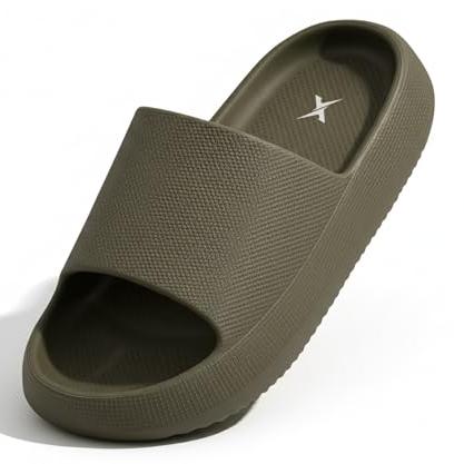 Kraasa Cloudfoam Pillow Slippers for Men Non Slip Quick Drying Shower Slides Bathroom Sandals | Ultra Cushion | Thick Sole Mehandi UK 7 - Kraasa Shoes