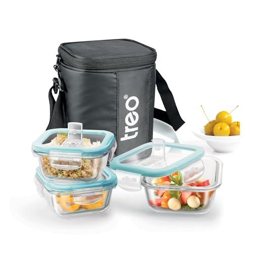 Treo by Milton All Weather Borosilicate Glass Square Set of 3,320 ml Each,Tiffin,Water Proof Carry Jacket,Microwave & Oven Safe,Leak Proof,Air Vent Lid,Scratch Resistant,Ideal for Office,School,Black