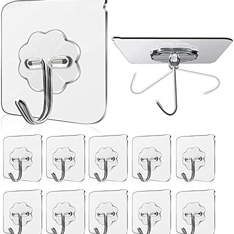 Ocean Mart Adhesive Hooks Kitchen Wall Hooks-Heavy Duty 13.2lb(Max) Nail Free Sticky Hangers with Stainless Hooks Reusable Utility Towel Bath Ceiling Hooks-10 pcs (Design 1, 30, Pack) - Ocean Mart Lawn & Patio
