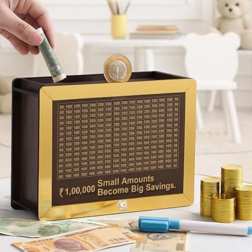 Storio Wooden Piggy Bank with Counter | Money Bank for Kids & Adults | Carved Savings Box, Wooden Coin Box, Mini Money Saver Bank with Number Counter | Cash Saving for Home & Office Use - Storio Toy