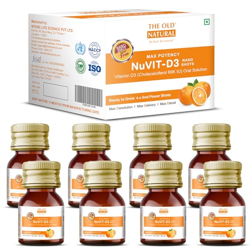 The Old Natural Nuvit D3 Vitamin D3 60000 Iu I Cholecalciferol Vitamin D3 Oil 60000 Iu Sugar Free Nano Shots I Once In A Week – 5Ml (Pack Of 8 Nano Shots – 40Ml)