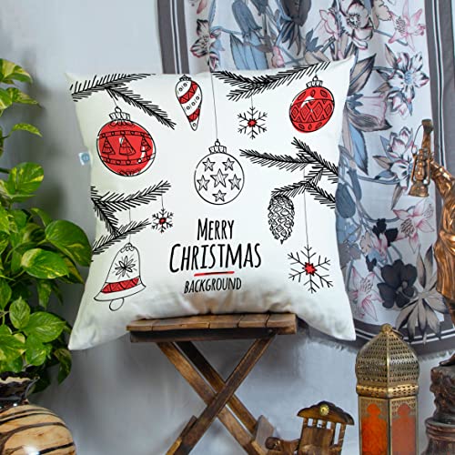 STITCHNEST Merry Christmas Printed Poly Cotton Cushion Cover Pack of 1 (12×12 Inches)