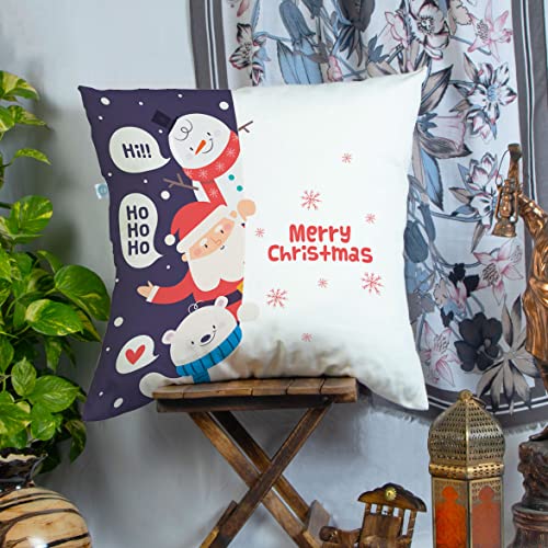 STITCHNEST Merry Christmas Printed Poly Cotton Cushion Cover Pack of 1 (16×16 Inches)