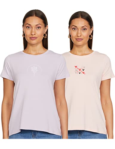 Amazon Brand - Eden & Ivy Women's Regular Fit T-Shirts (Pack of 2) (E&I-AW22-TS-02_Orchid & Blush S)