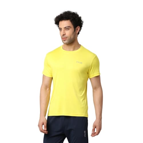 playR Men Adult Training Tee - Round Neck Half Sleeve Regular Fit DRIVENT, Lightweight Breathable Activewear for Gym, Running, Training, Workout & Yoga for All Season Yellow