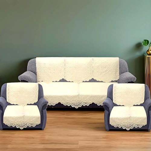 Kuber Industries Floral Sofa Cover 5 Seater|Cotton Sofa Cover 3 Seater and 2 Seater|Full Cover Set for Couch Seat|Pack of 6 (Cream)