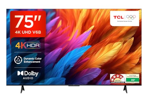 TCL 189 cm (75 inches) Metallic Bezel-Less Series 4K Ultra HD Smart LED Google TV 75V6B (Black)