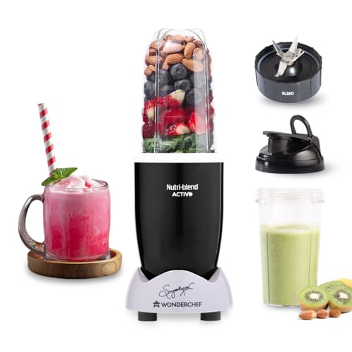 Wonderchef Nutri-blend Activ Mixer Grinder Blender, Smoothie Maker, 500W 22000 RPM 100% Full Copper Motor, 2 Unbreakable Jars, SS Blades, 2 Year Warranty, Recipe book by Chef Sanjeev Kapoor, Black