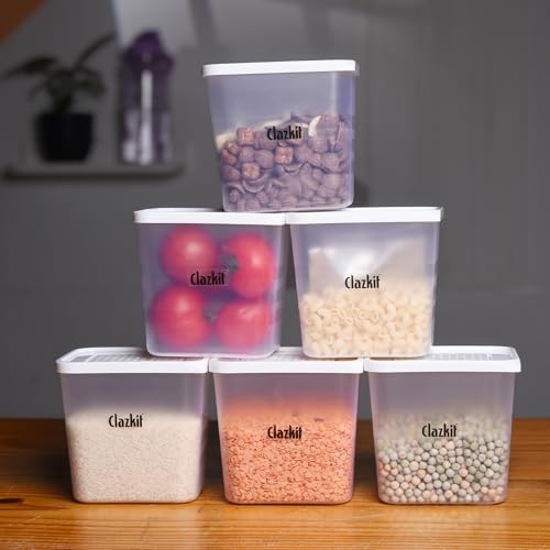 Clazkit Fridge Plastic Storage Boxes with lid (Pack of 6) – 1200 ml Plastic Food Storage Containers, White | Freezer & Refrigerator Organizers | Kitchen Storage Set | Home Kitchen Accessories