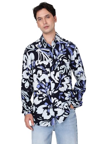 BENE KLEED Men Blue Abstract Print Single Pocket Slim Fit Shirt