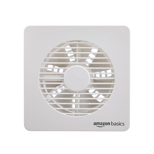 Amazon Basics Axial 6'' Fan | 22W | 7 Blades | 150 mm Sweep | 7.1 dB Low Noise | Window Mount | Wall Switch Control | White Plastic Body
