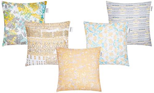 Amazon Brand - Solimo Luvem Polyester Printed Cushion Covers, Set of 5, 16 x 16 inch