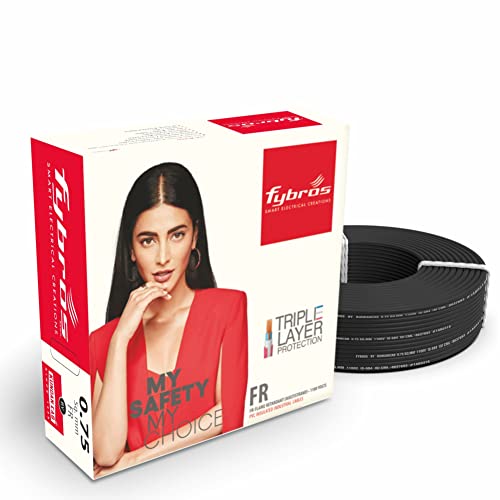 Fybros by Kundan Cab PVC Insulated 0.75 Sq Mm Wire| Multistrands Flame Retardant Blue Copper Wires & Cables| Cables For wiring | 0.75 Sq Mm Black wire 90 meter| Industrial Wire Cable| Electrical Wire