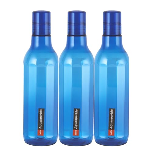 CELLO Aqua Sparkle Bottle Set of 3, 1000ml, Blue | 100% food grade | Leak proof and Break proof | Perfect for staying hydrated at the school, college, work and outdoor adventures Water Bottle