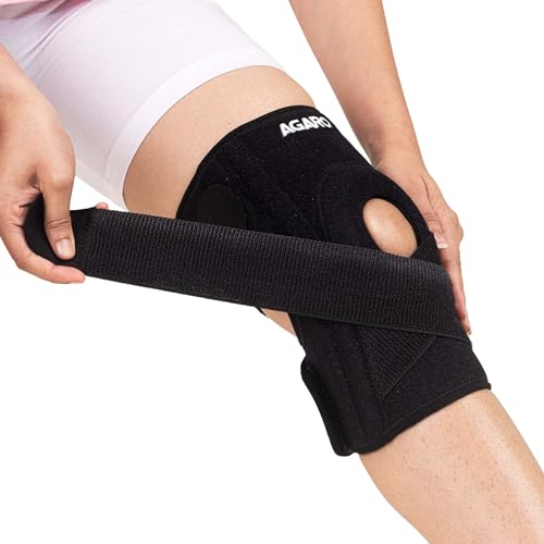 AGARO Knee Brace With Side Stabilizers & Patella Gel Pads, Adjustable Compression Knee Support Braces for Knee Pain, Arthritis, Joint Pain Relief, Injury Recovery