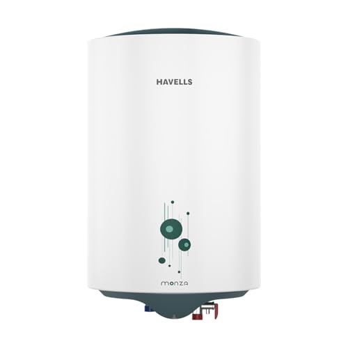 Havells Monza 10 Litre Storage Water Heater (Geyser) | Faster heating | Glass Coated Anti Rust Tank & Heavy Duty Heating Element | Warranty: 5 Year on Tank | High Rise Compatible