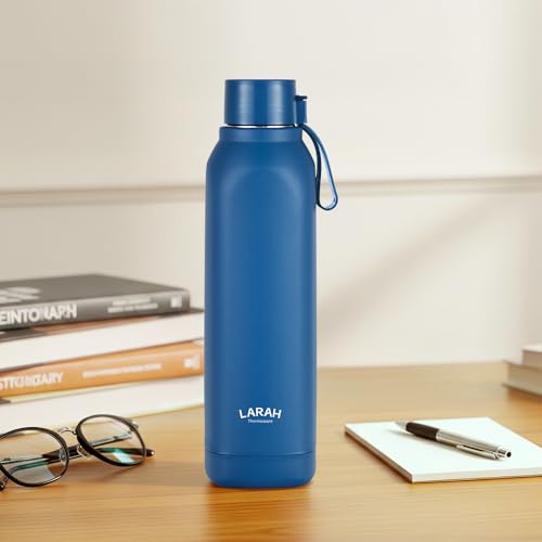 Larah by Borosil 700 ml Cube Blue Stainless Steel Water Bottle | Made in India Pu Insulated Thermoware | Leakproof, BPA Free| Bottle for Office, School, College & Gym, Daily Use | 1 Year Warranty