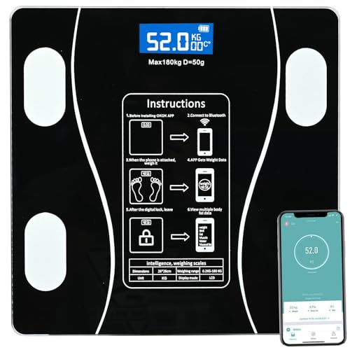 Pivalo Digital Weighing Scale for Body Weight Wireless Electronic BMI Monitoring Machine Fitness Device with Bluetooth Connectivity & LCD Display (Black, 1 Year Warranty, 180 Kg Max. Capacity)