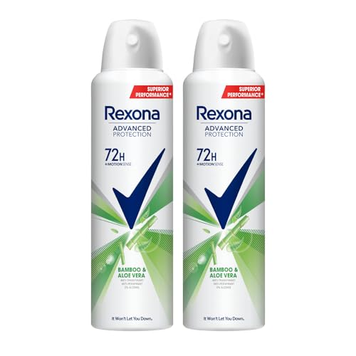 Rexona Advanced Protection Bamboo & Aloe Vera with MotionSense | 0% Alcohol | 72H Non Stop Protection | For Women | 200 ML (Pack of 2)