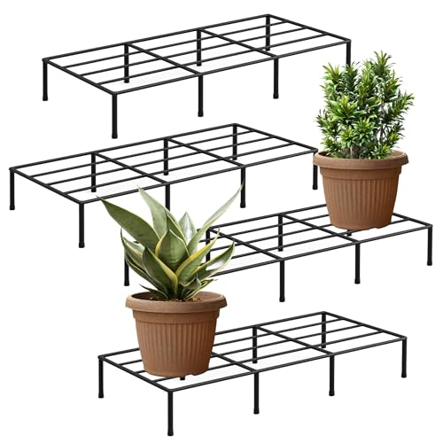 Zamia Black Metal Plant Stands for Home, Balcony & Outdoors | Pack of 4 | Stands for Decorations (Size- 24 Inch L & 8.5 Inch W) | Plant Stand For Living Room
