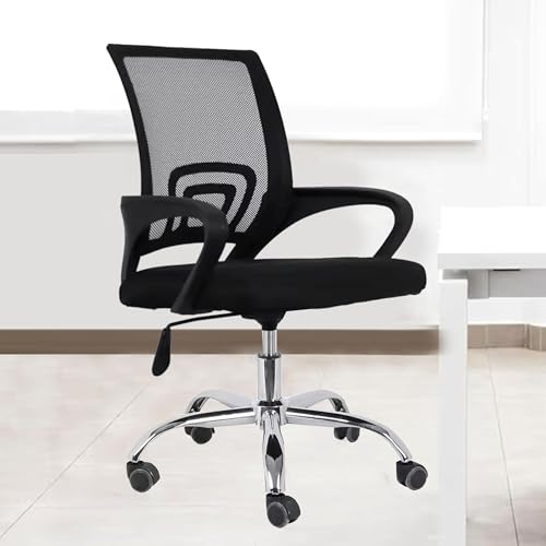 Casa Copenhagen Mesh Mid Back Office/Study/Computer/Revolving/Desk Chair for Work from Home -Metal Base, Height Adjustable Seat - Deep Black & Black Handle