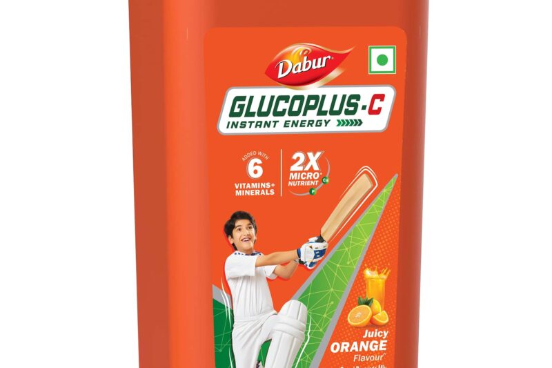 DABUR Gluco Plus C Orange 400g – Glucose Drink Enriched with Calcium & Vitamin C, 99.4% Pure Glucose for Instant Energy, Refreshes Body, Helps Recovery from Fatigue Caused by Heat