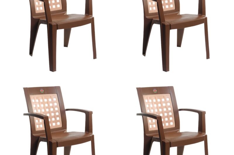 Cello Impact Set of 4 Chairs (Sandalwood Brown) | Strong and Durable | Easy to Clean | Chair for Living Room, Bed Room, Kitchen, Office Room, Outdoor | 3 Years Warranty